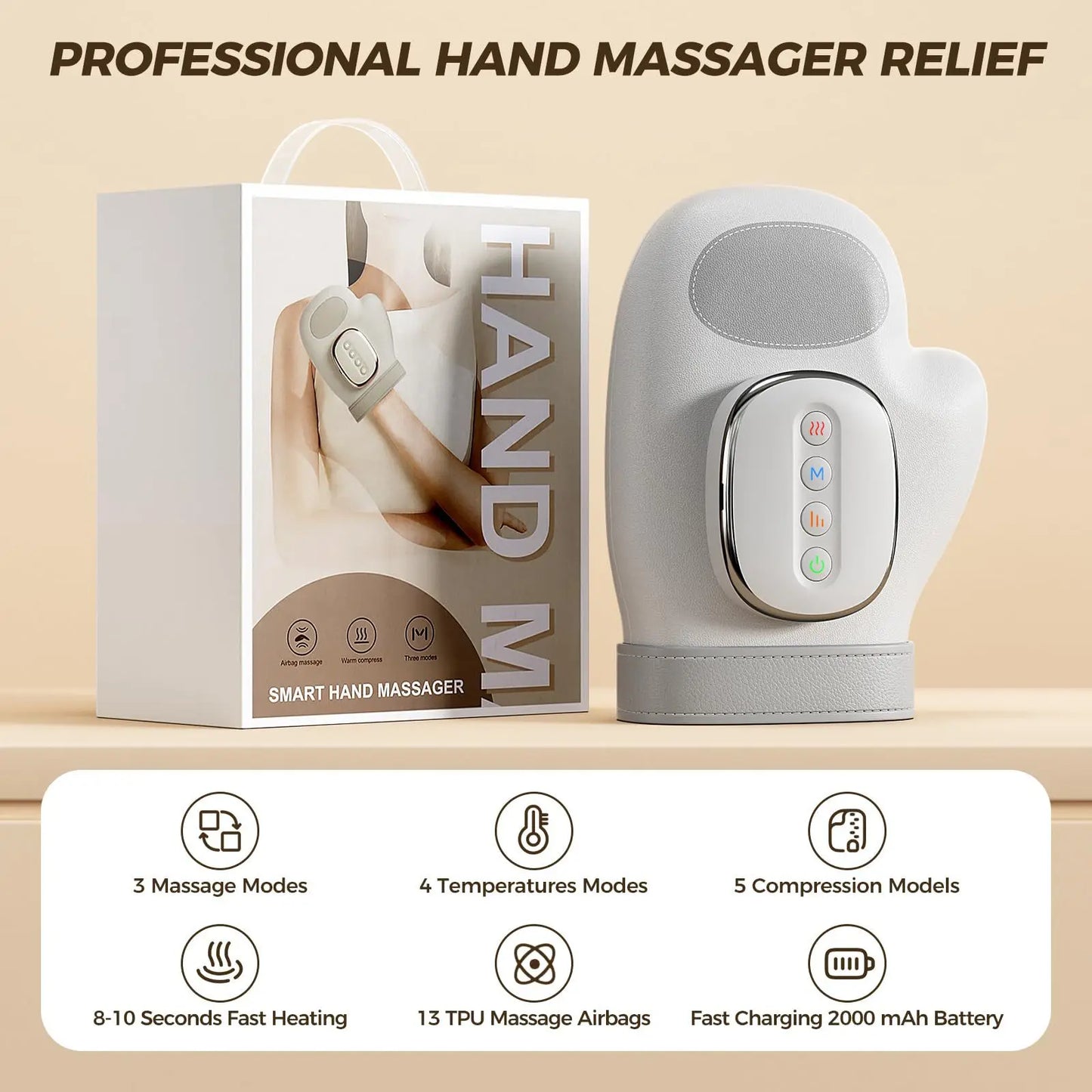 Electric Hand Massager With Airbag Compression Warm Heating Cordless Glove Massager Application for Palm Finger Relaxation Gift