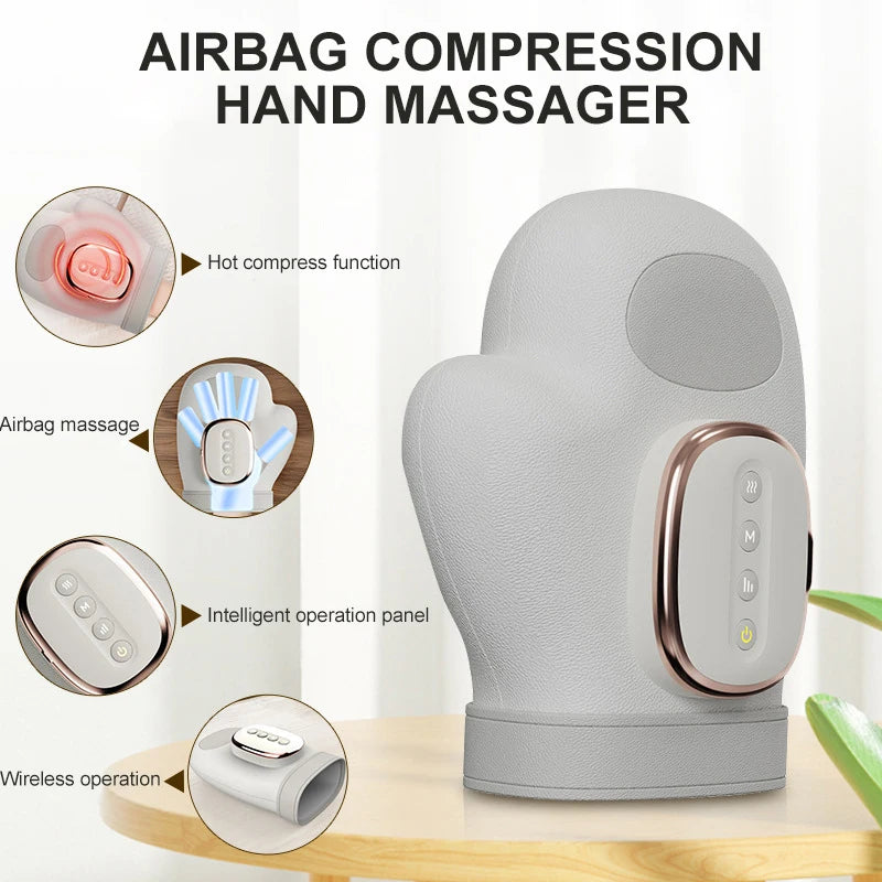Electric Hand Massager With Airbag Compression Warm Heating Cordless Glove Massager Application for Palm Finger Relaxation Gift