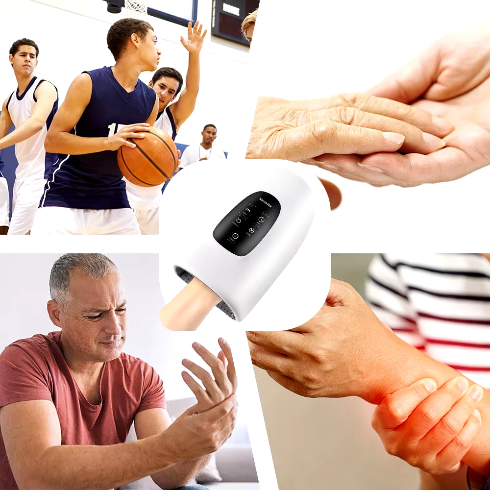 Wireless Electric Hand Massager Air Compression 3 Level Hot Compress Palm Acupoint Massager Help Finger Numbness Hand Massage