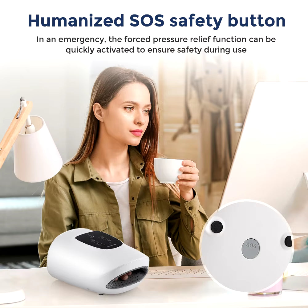Wireless Electric Hand Massager Air Compression 3 Level Hot Compress Palm Acupoint Massager Help Finger Numbness Hand Massage