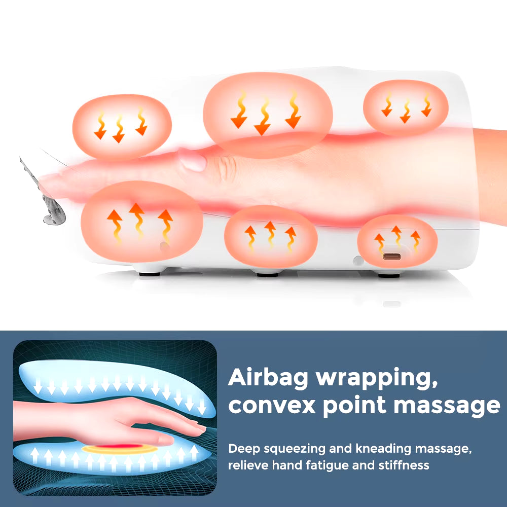 Wireless Electric Hand Massager Air Compression 3 Level Hot Compress Palm Acupoint Massager Help Finger Numbness Hand Massage